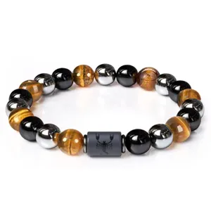 Natural tiger eye obsidian hematite scorpion zodiac bead bracelet fashion stretch jewelry