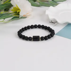 Matte schwarze Achat Perlen Armband mit Sternbild Anhänger, elastischer Paarschmuck.