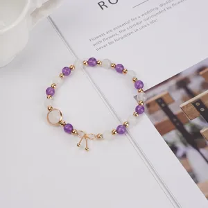 Natural amethyst moonstone beaded bracelet with bow charm elegant women jewelry casual chic