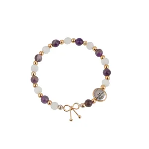Natural moonstone amethyst and black rutilated quartz beaded bracelet for women elegant