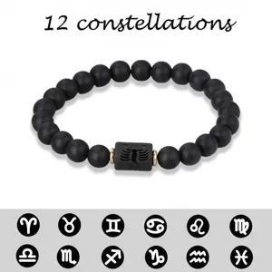 Zwölf Tierkreiszeichen Schwarz Mattiert Achat Perlenarmband Für Paare Unisex Elastische Buddha Perlen Mode Schmuck Geschenk