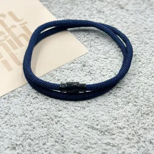 Dark blue braided rope couple bracelet with magnetic clasp, stylish daily jewelry gift.