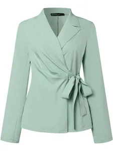 Dames elegante effen wikkel blazer lange mouw taille strik top detail weergave