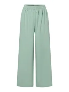 Lichtgroene casual wijde broek voor dames met comfortabele elastische hoge taille.