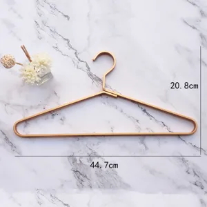 Gold aluminum alloy clothes hanger, minimalist design with size annotation details.
