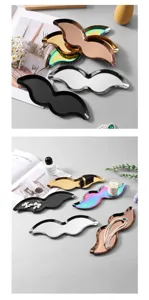 Stainless steel mustache jewelry tray detail view, luxury cosmetic storage plate showcase.