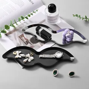 Stainless Steel Mustache Shaped Jewelry Tray Minimalist Metal Decorative Storage Dish For Desktop Cosmetic Organizer