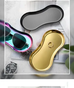 INS style stainless steel glasses shaped storage tray for jewelry makeup and desktop decor.