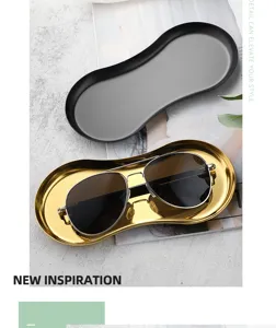 Stainless steel glasses shaped jewelry tray aesthetic cosmetic storage desktop organizer