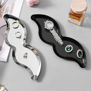 Stainless steel mustache jewelry tray, stylish metal cosmetic storage plate for desktop decor.
