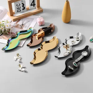 Stainless steel mustache jewelry tray, creative metal cosmetic storage plate and decor.