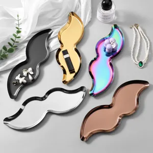 Modern stainless steel mustache jewelry tray, chic metal cosmetic storage and decorative plate.