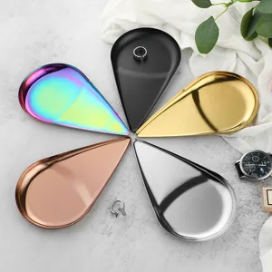 Nordic Stainless Steel Teardrop Jewelry Tray Cosmetic Storage Plate Nordic Style Metal Desktop Organizer For Home Snack Dish