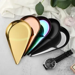 Stainless steel teardrop jewelry tray desktop metal storage plate chic home decor