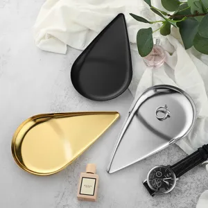 Stainless steel teardrop jewelry tray Nordic style metal cosmetic storage plate desktop organizer