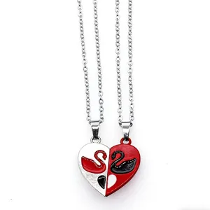 Ensemble de colliers cygne cœur fendu pour couple tendance, pendentif assorti.