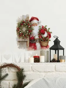 Weihnachtsmann Blumenkorb Wandaufkleber PVC selbstklebend abnehmbare Weihnachtsdekoration.
