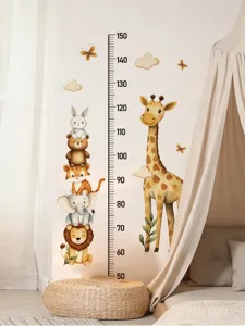 Detailed showcase of cute cartoon animal height wall sticker for kids room decor.