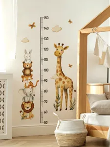 Cartoon animal height growth chart wall sticker for kids bedroom decor, PVC removable.