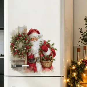 Weihnachten Weihnachtsmann Blumenkorb Wandtattoo PVC Selbstklebend Abnehmbar Dekorativ Wasserdicht Drucken Wandaufkleber Für Zuhause Wohnzimmer Schlafzimmer