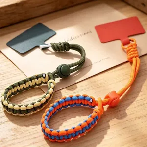 Adjustable paracord phone wrist strap handmade woven short anti-lost mobile lanyard