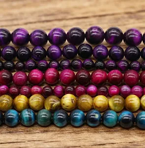 Perline di occhio di tigre multicolore naturali per creazione di gioielli e braccialetti.