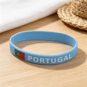 Portugal flag silicone wristband for sports events, World Cup fan cheering rubber bracelet.