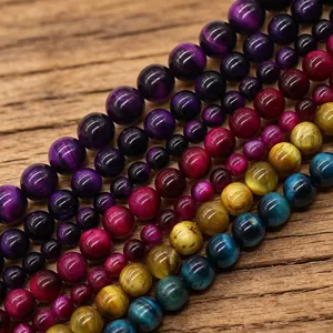 Perline Sciolte Occhio di Tigre Naturale Perline di Pietra Rotonda Lucidata Per Creazione di Braccialetti Collana Fai da Te Materiali per Artigianato Accessori Gioielli