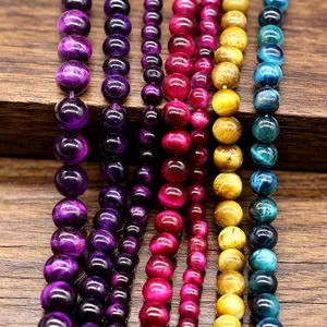Perle di occhio di tigre multicolore naturale sfuse per bracciali e collane artigianali fai da te.