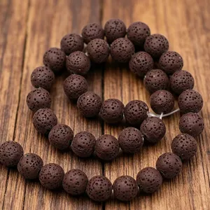 Naturvulkanstein Lavastein runde Perlen lose fuer DIY handgemachte Armband Schmuckherstellung.