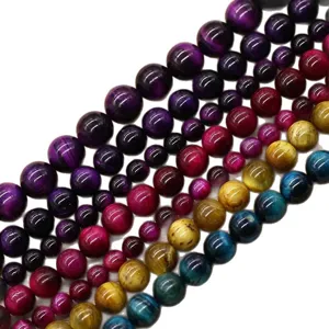 Perline sfuse di occhio di tigre multicolore naturale per creazione di gioielli fai da te.