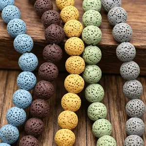 Bunte natürliche Vulkangestein Lava Perlen runde lose Steine für DIY Schmuck Armband