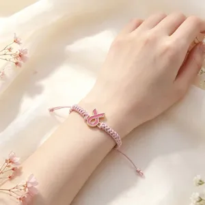 Bracelet tressé ruban rose pour femme, bracelet en tissu fait main avec charm pendentif.