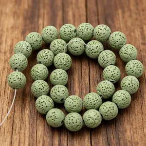 Grüne Lavastein Rundperlen lose poröse Edelsteinperlen für DIY handgemachte Armbänder Halsketten