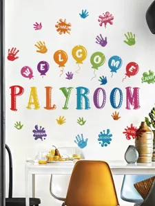 Kleurrijke cartoon handafdrukken alfabet muurstickers voor kinderkamer slaapkamer decor.