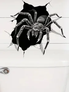 3D scary spider wall sticker waterproof PVC toilet decal for home bathroom decoration.
