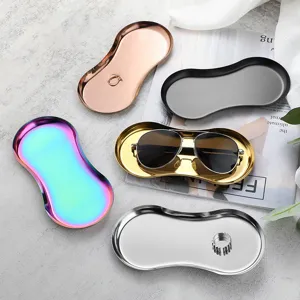 Stainless steel glasses-shaped jewelry tray metal cosmetic storage dish home decorative organizer