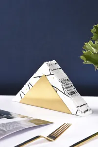 Nordic golden triangular stainless steel napkin holder for dining table, cafe and hotel.