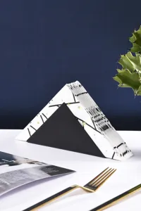 Modern minimalist triangle metal napkin holder for dining table kitchen restaurant decor.