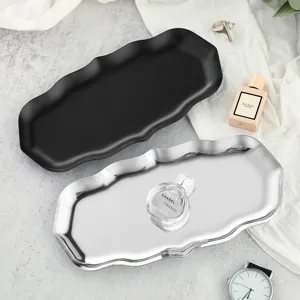Modern Stainless Steel Wavy Edge Storage Tray Creative Metal Jewelry Makeup Perfume Tray Home Decor Decorative Tray