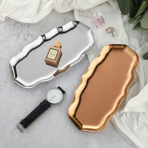Creative stainless steel wavy metal jewelry tray cosmetic storage tray aromatherapy plate