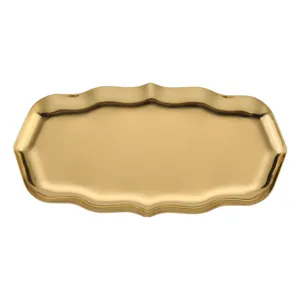 Golden stainless steel wavy decorative jewelry tray for cosmetics and home organization.