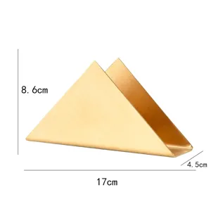 Gold triangular stainless steel napkin holder, modern metal table tissue stand for dining room.