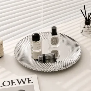 Modern Minimalist Stainless Steel Round Storage Tray Spiral Pattern Vanity Jewelry Tray Home Decorative Fruit Plate