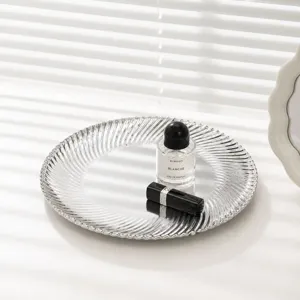 Mirrored stainless steel decorative tray round spiral jewelry storage tray for vanity table.