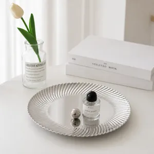 Luxury silver mirror stainless steel spiral decorative tray for jewelry, rings, and keys.