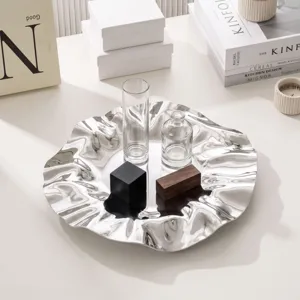 Korean ins stainless steel crumpled texture jewelry tray mirror storage plate perfume display