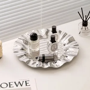 Stainless Steel Wavy Mirror Jewelry Tray Korean INS Aesthetic Vanity Perfume Storage Plate