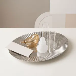 Nordic Stainless Steel Oval Storage Tray Fluted Decorative Vanity Tray for Home Decor