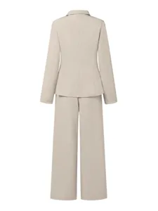 Dames casual effen kleur pak tweedelig set achteraanzicht detail voor elegante look.